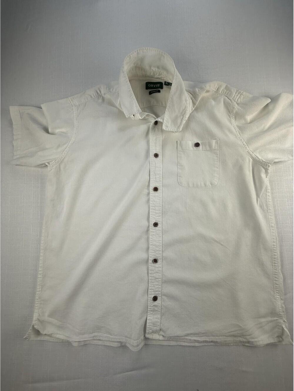 Orvis Hemp Blend Shirt Mens XL Off White Short Sleeve Button Front Classic Fit